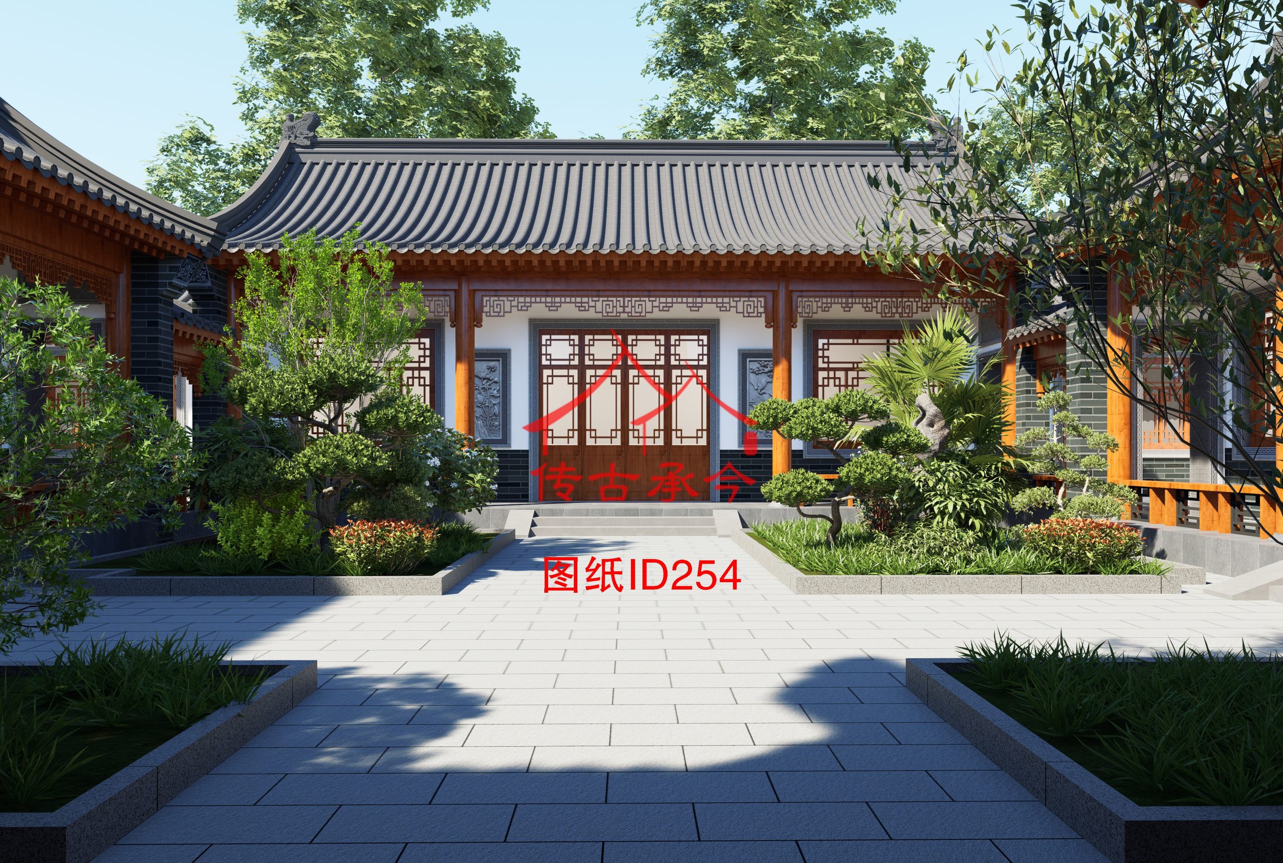 一層四合院廂房院內(nèi)景觀效果圖