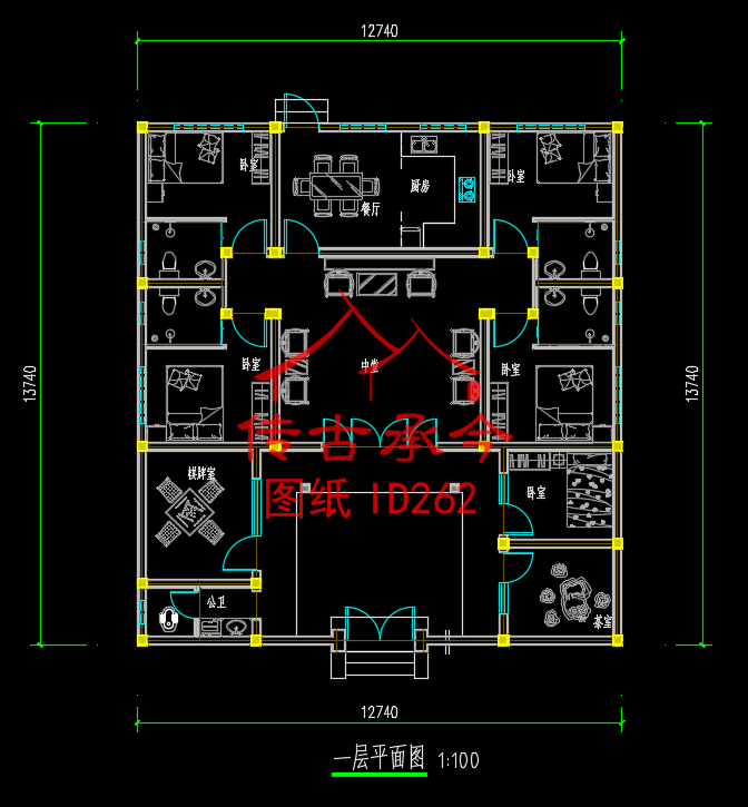 中式別墅一層建筑平面圖