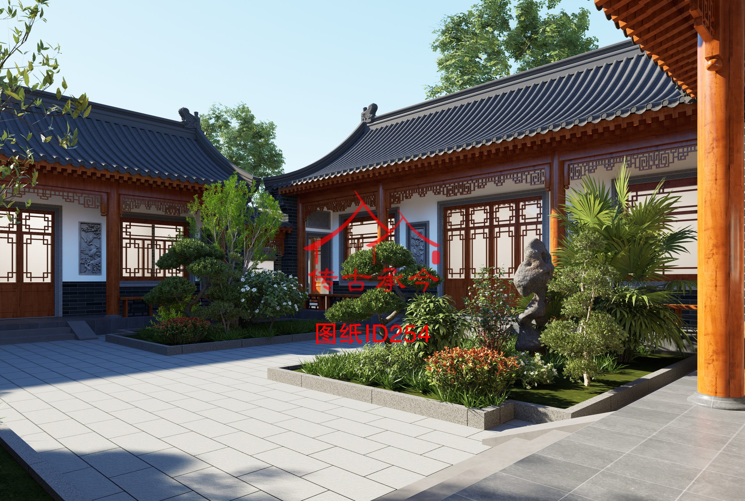 四合院景觀庭院主房廂房效果圖