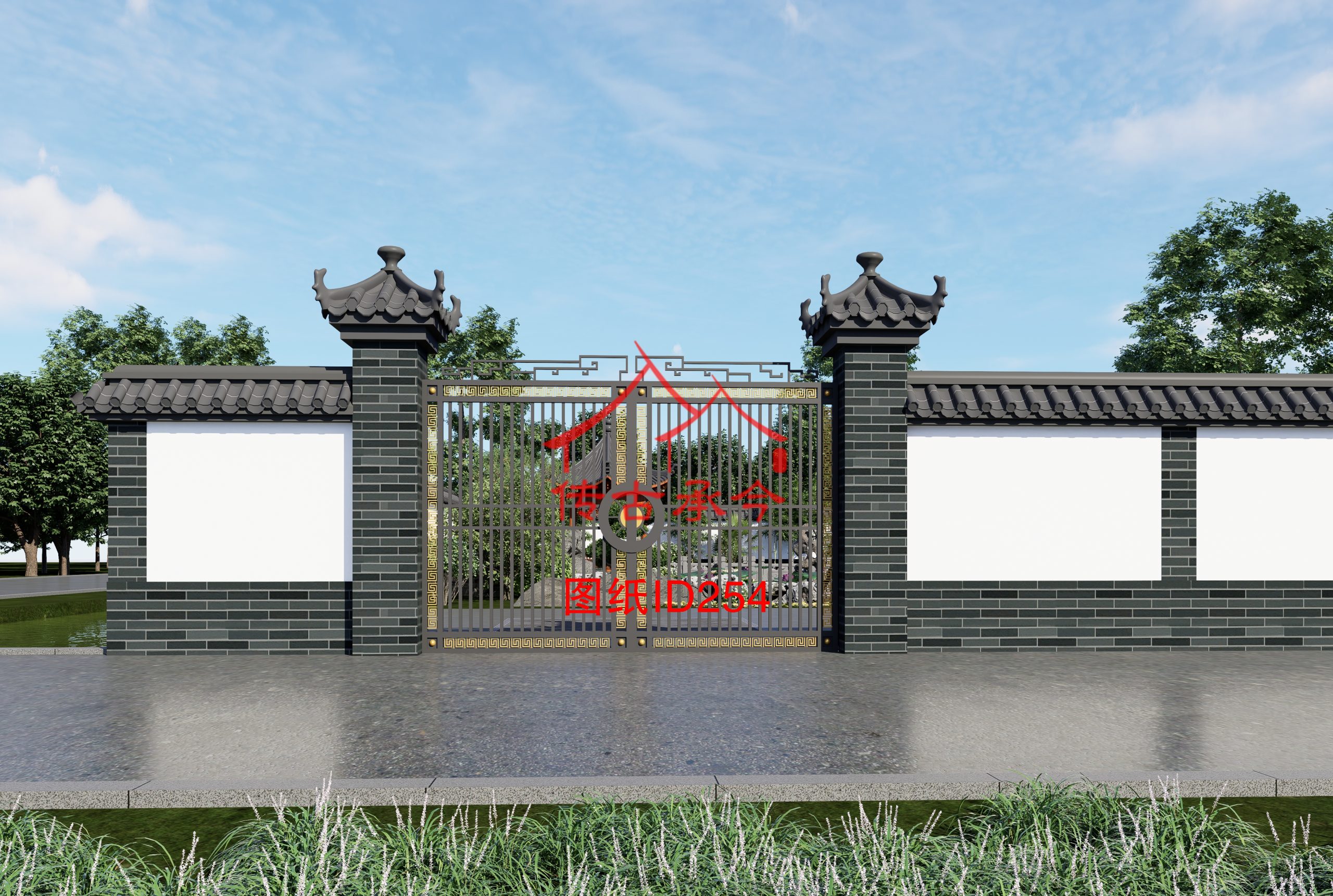 四合院外大門一進(jìn)院大門鐵藝大門獨(dú)立柱大門