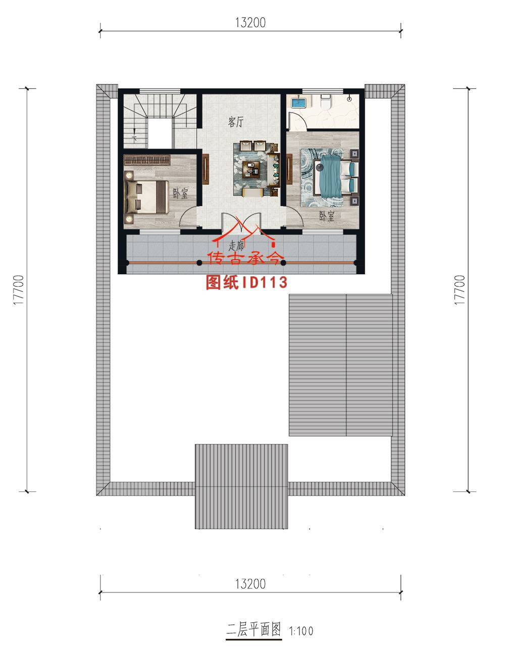 三開間二層合院平面圖