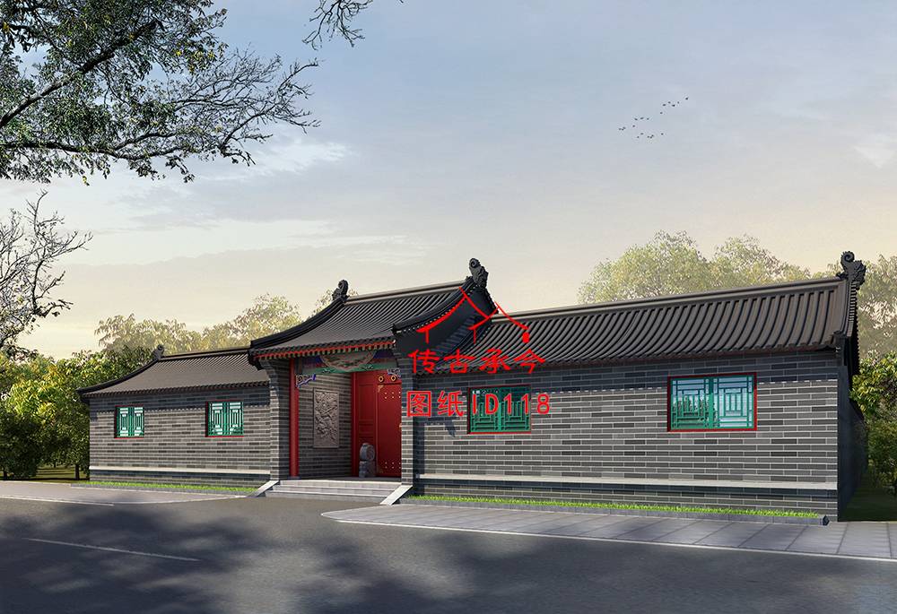 五開間青磚彩繪外立面圖