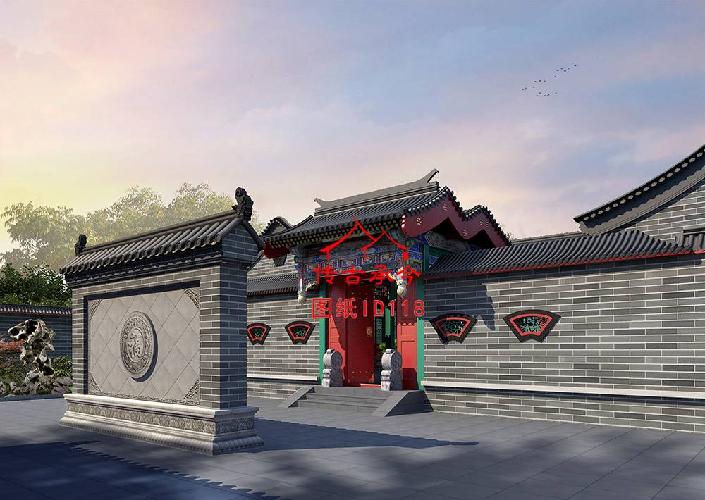 垂花門 影壁墻效果圖