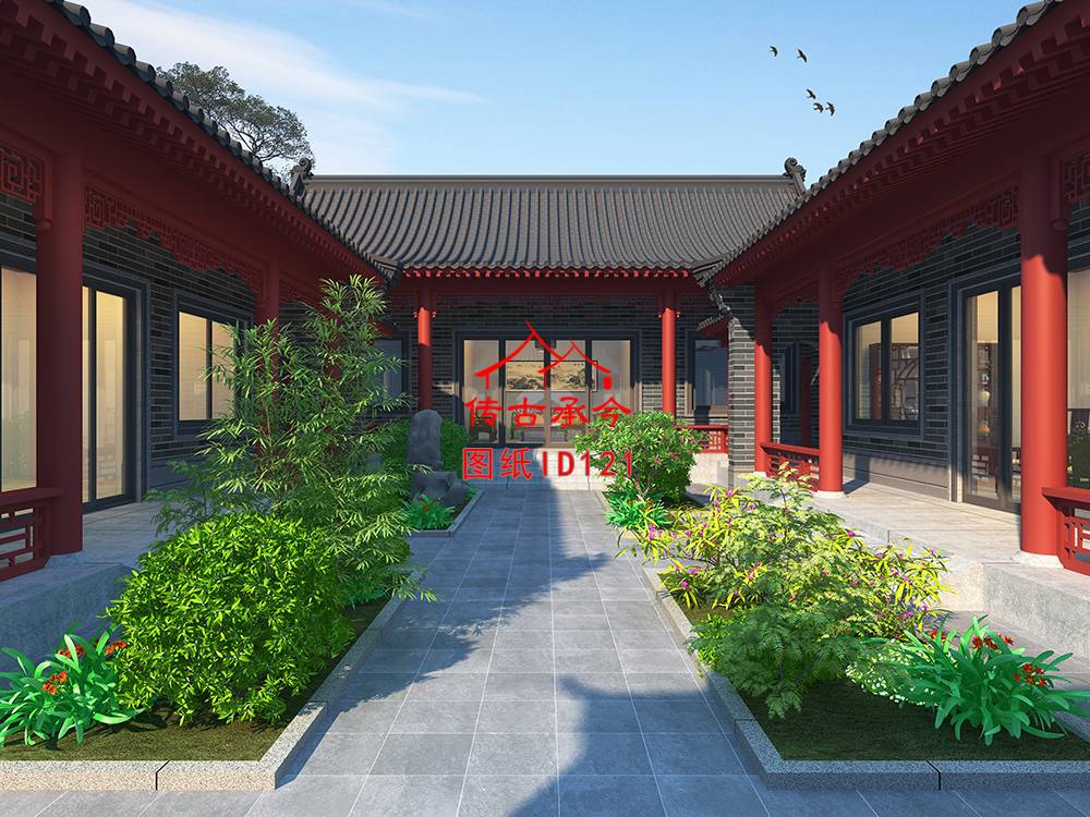 青磚風(fēng)格合院院內(nèi)效果圖