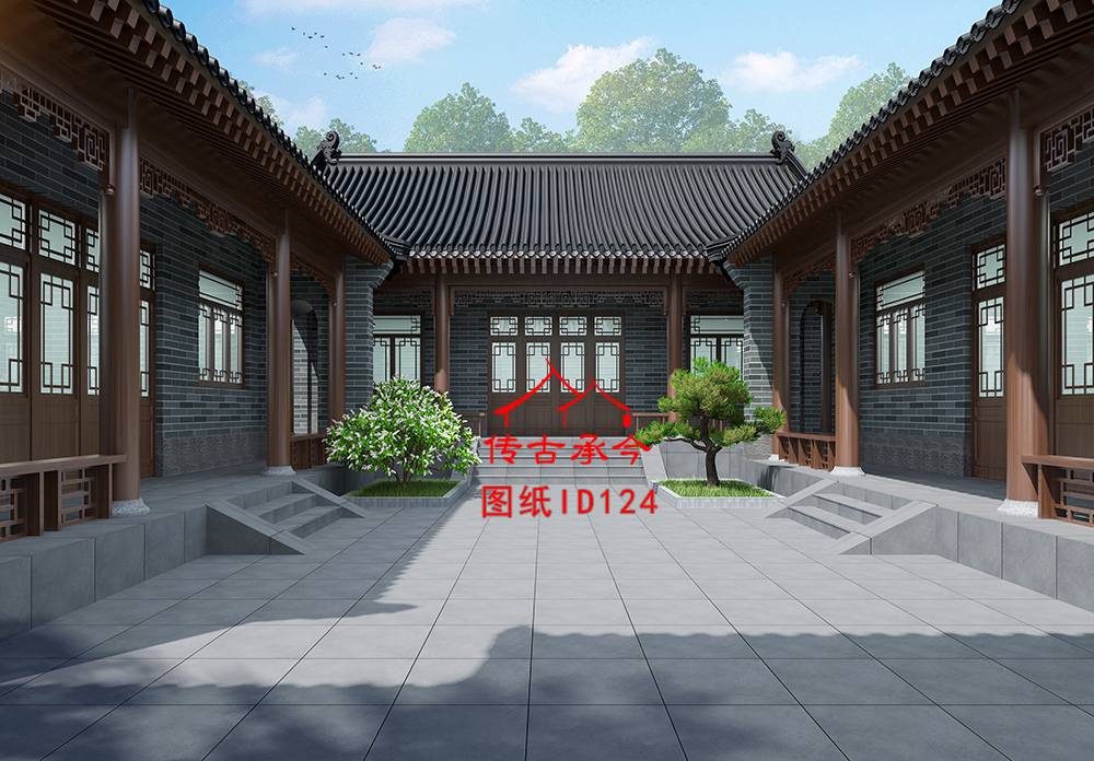 青磚四合院內(nèi)效果圖