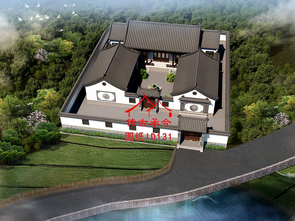 新中式三合院鳥瞰圖