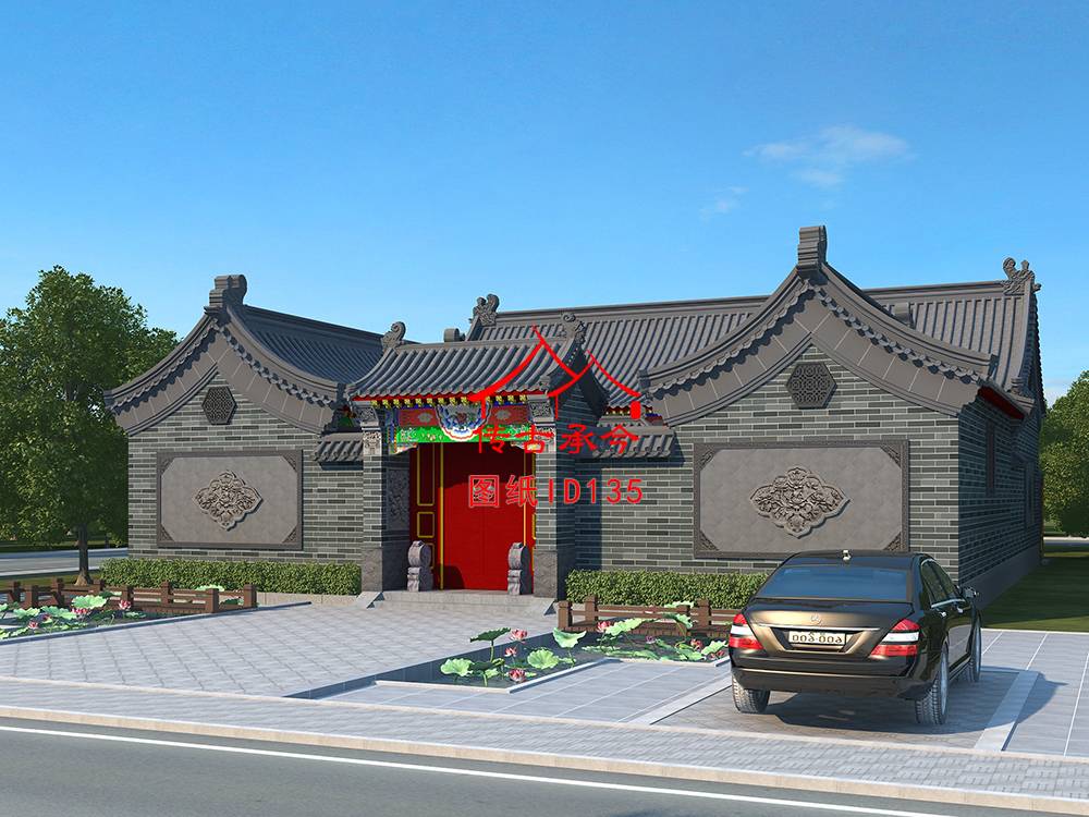 青磚彩繪三合院外立面圖