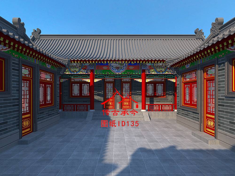 青磚彩繪三合院內(nèi)效果圖