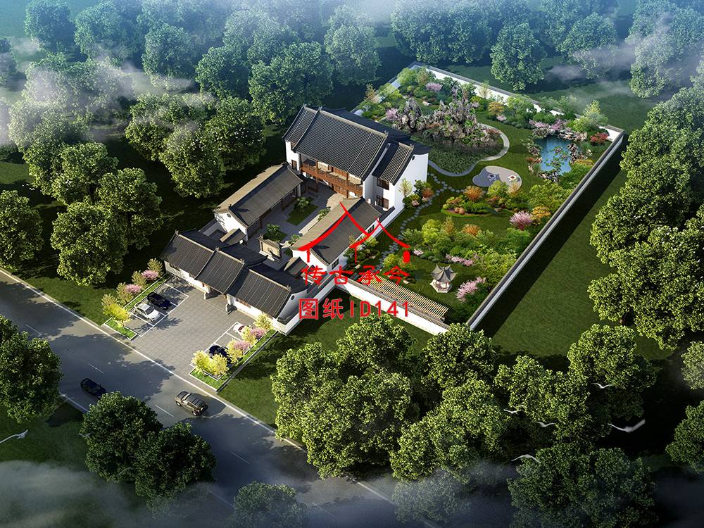 一進(jìn)二層四合院鳥瞰圖