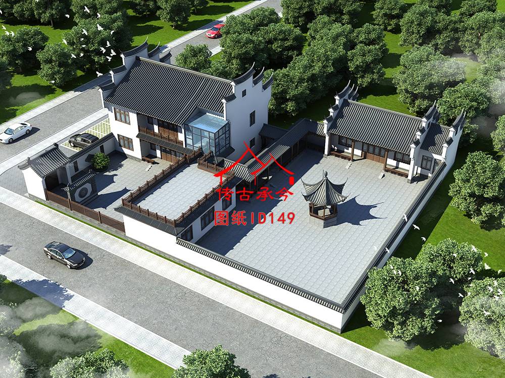 徽派四合院鳥(niǎo)瞰圖