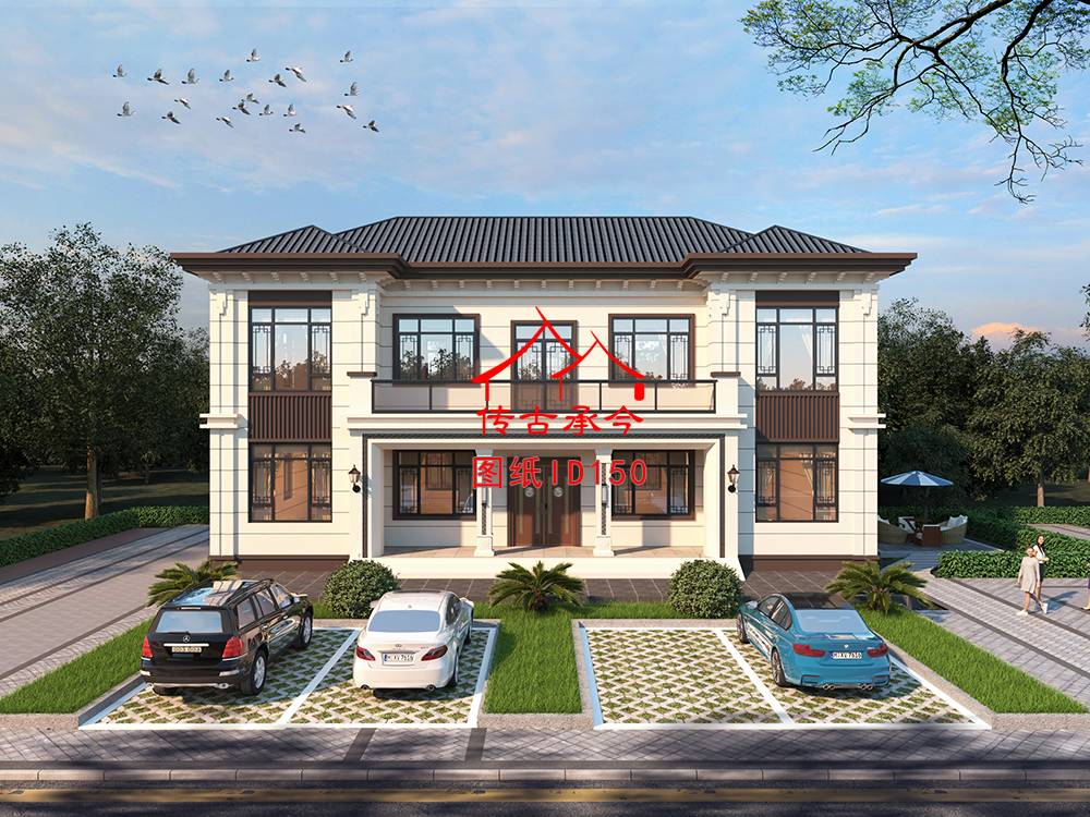 二層農(nóng)村自建房新中式別墅效果圖