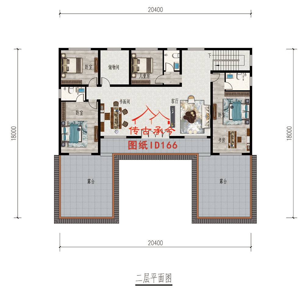 自建新中式別墅二層平面圖