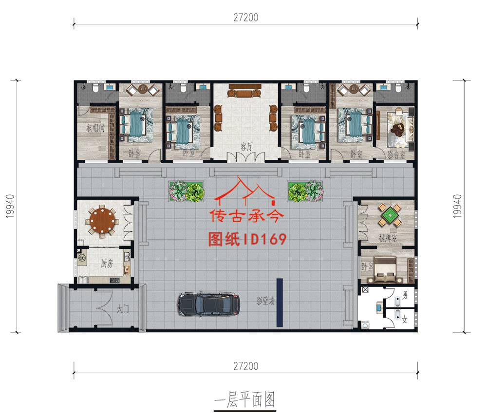 白墻青磚柱三合院平面布置圖