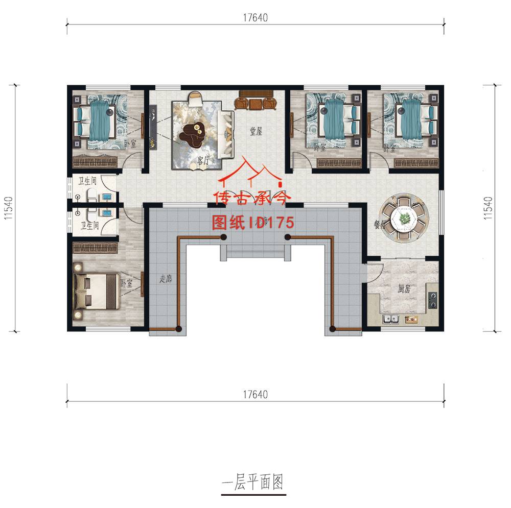 一層新中式別墅平面布置圖