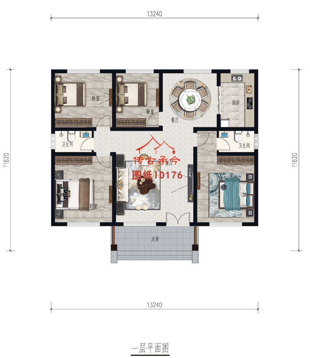 一層新中式別墅平面布置圖