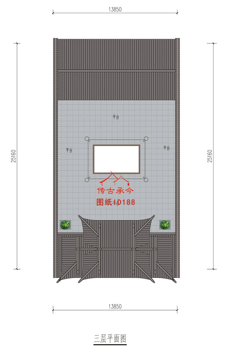 四水歸堂三開間祠堂三層平面圖