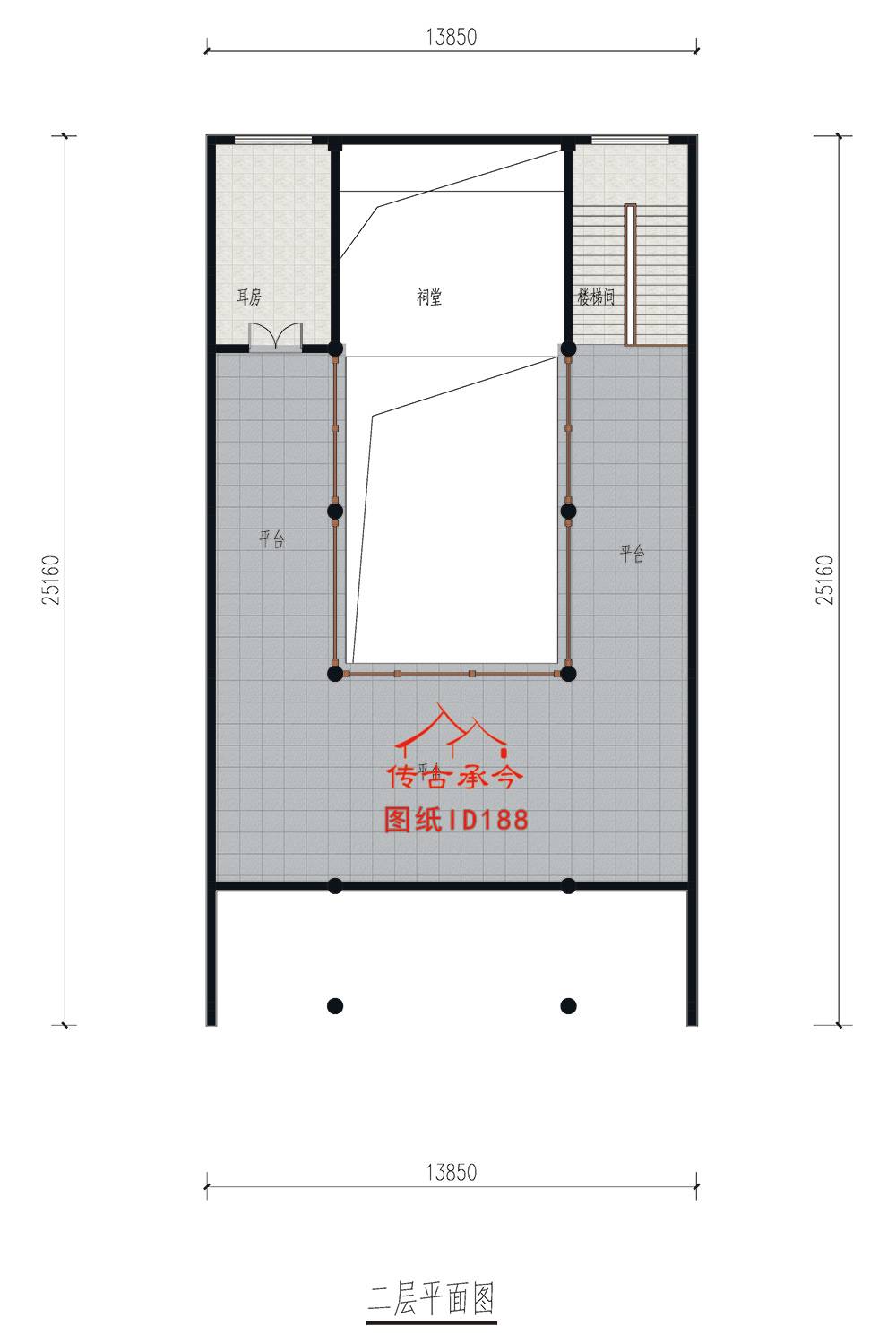 四水歸堂三開間祠堂二層平面圖