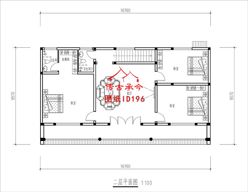 三開間三合院二層平面布局圖