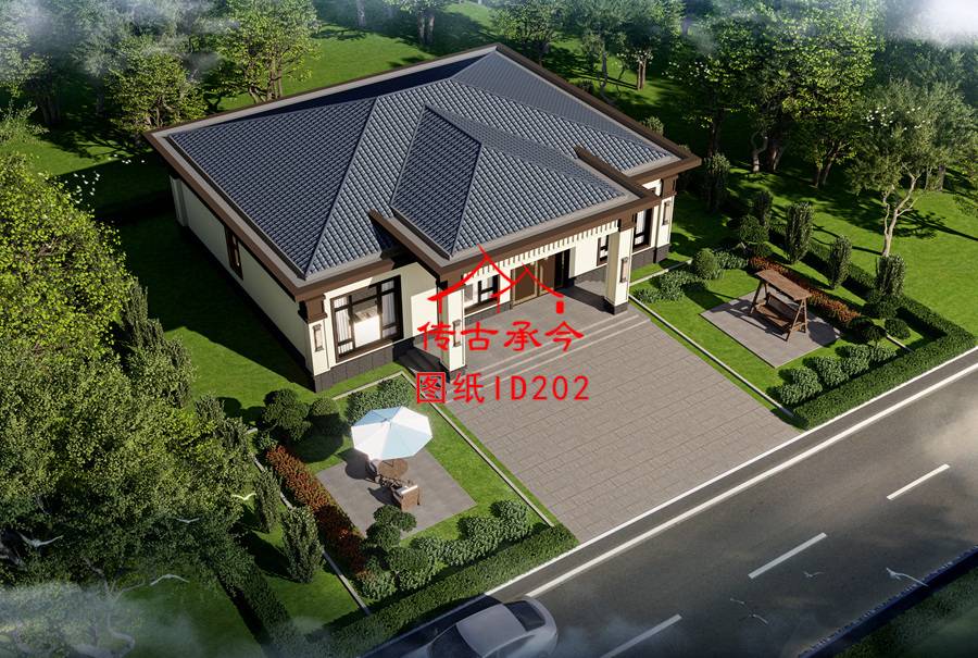 農(nóng)村自建新中式別墅鳥瞰圖