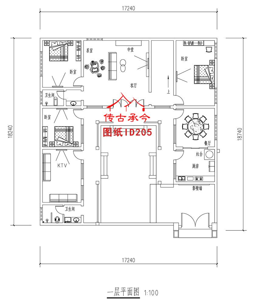 連體三合院別墅一層平面圖