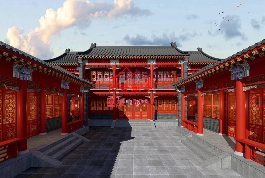 中式三合院院內(nèi)設(shè)計(jì)效果圖