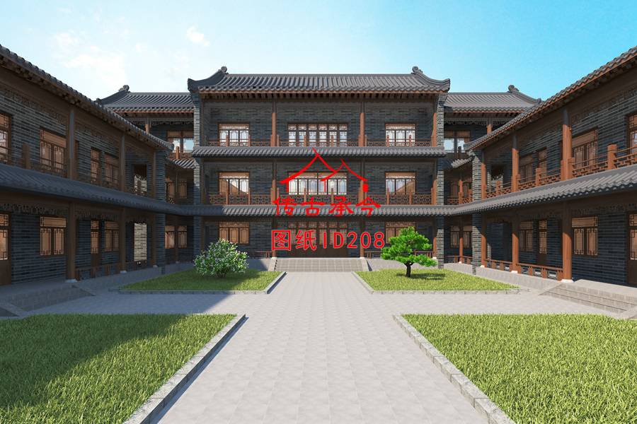 三層青磚四合院院內效果圖