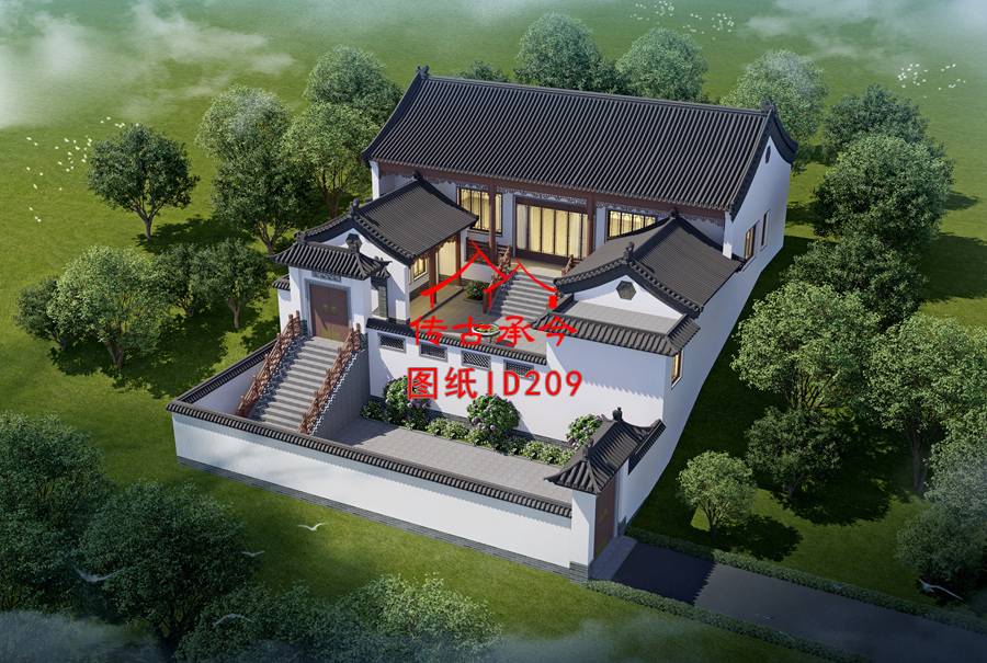 新中式自建三合院鳥(niǎo)瞰圖