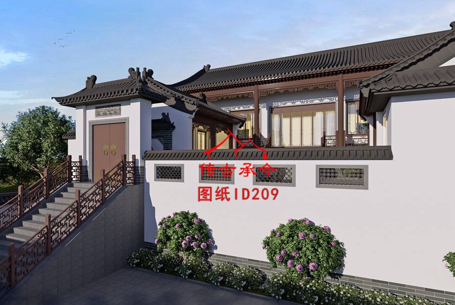 四坡五脊三合院門樓效果圖