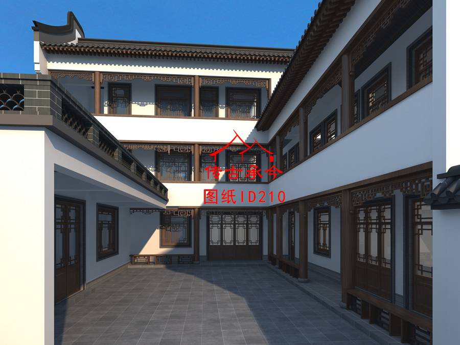 三層院內(nèi)新中式效果圖