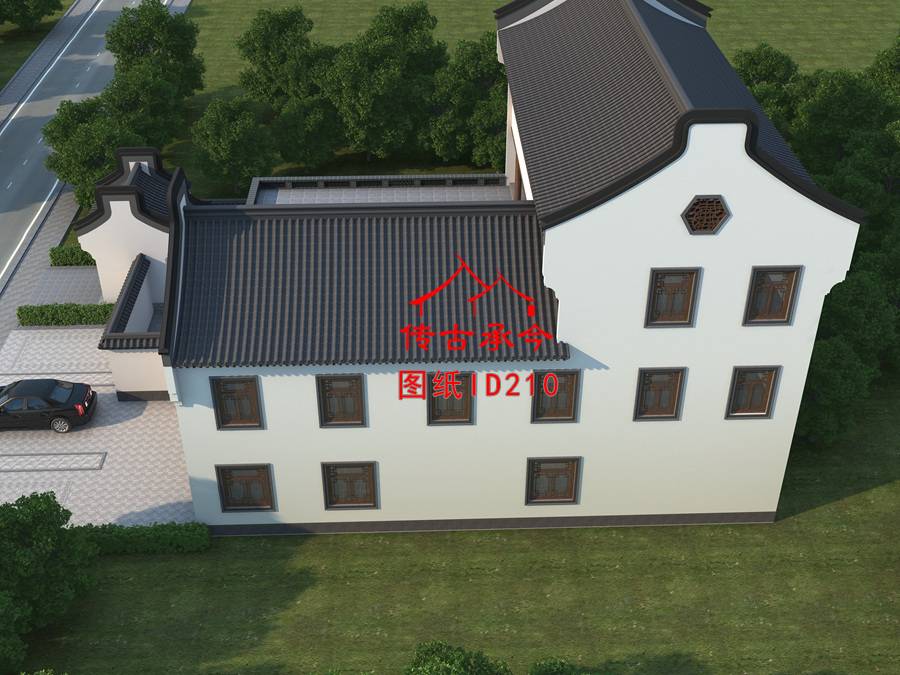 三層三合院新中式外觀設(shè)計效果圖