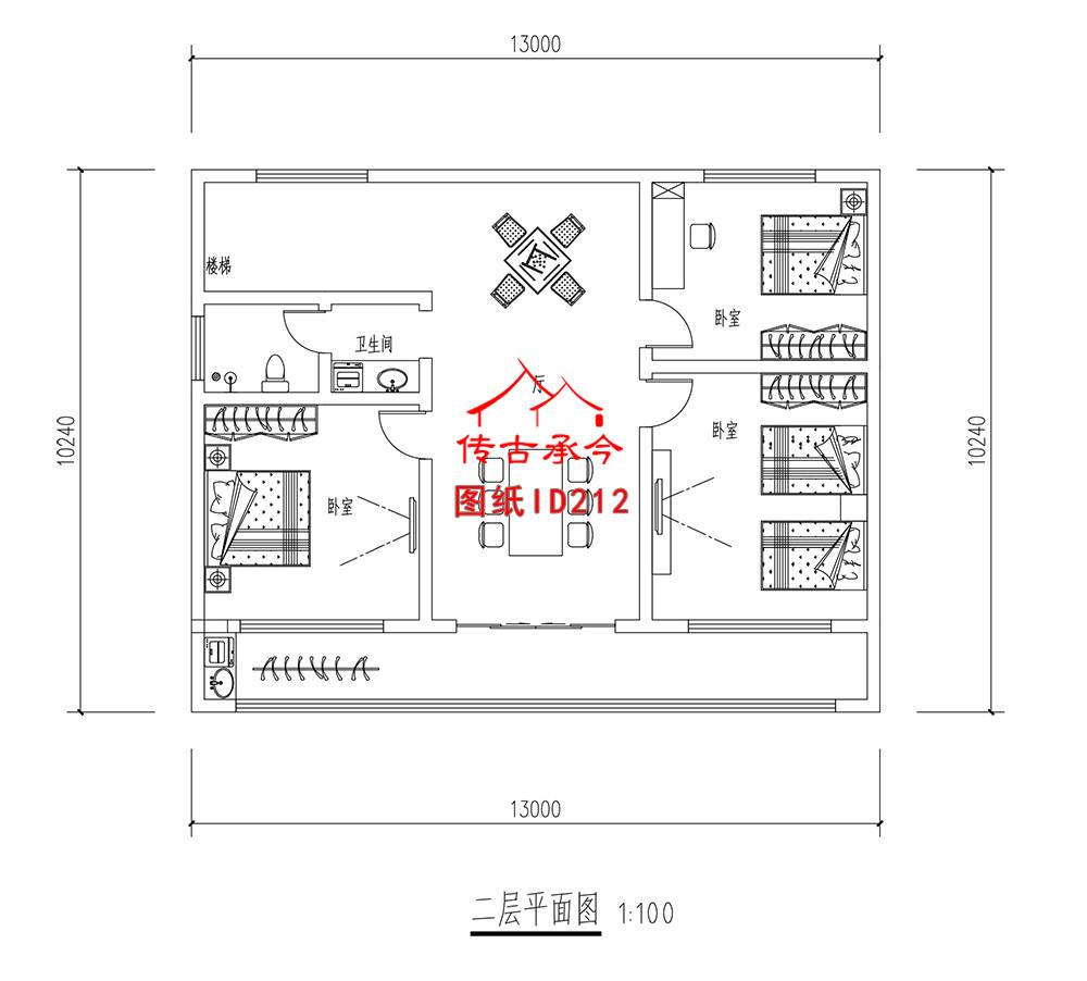 獨(dú)棟中式合院別墅二層平面圖