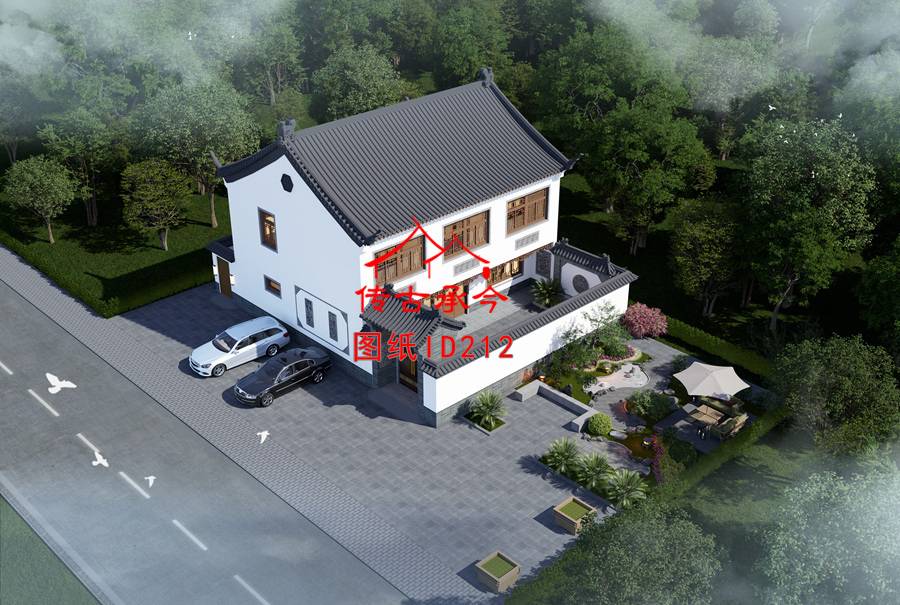 新中式自建房合院鳥瞰圖