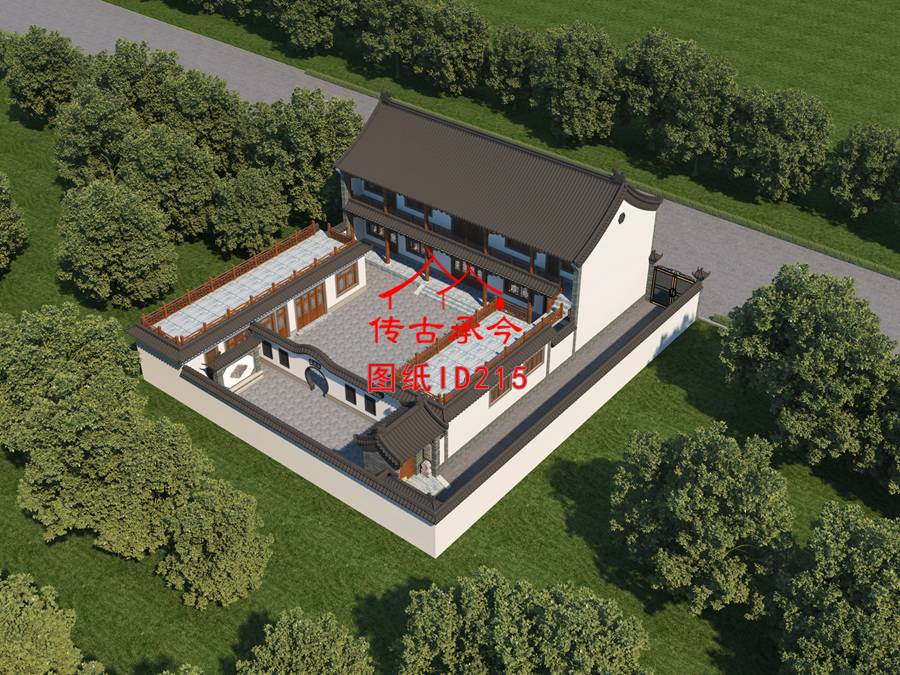 平頂出檐三合院效果圖