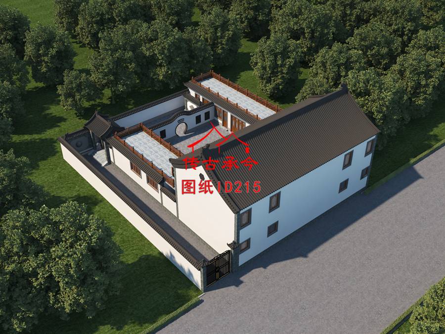 三進(jìn)二層新中式三合院外觀效果圖