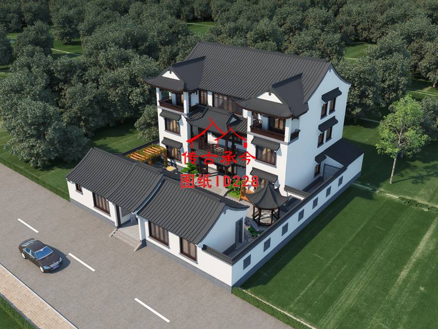 蘇式合院帶景觀(guān)鳥(niǎo)瞰圖