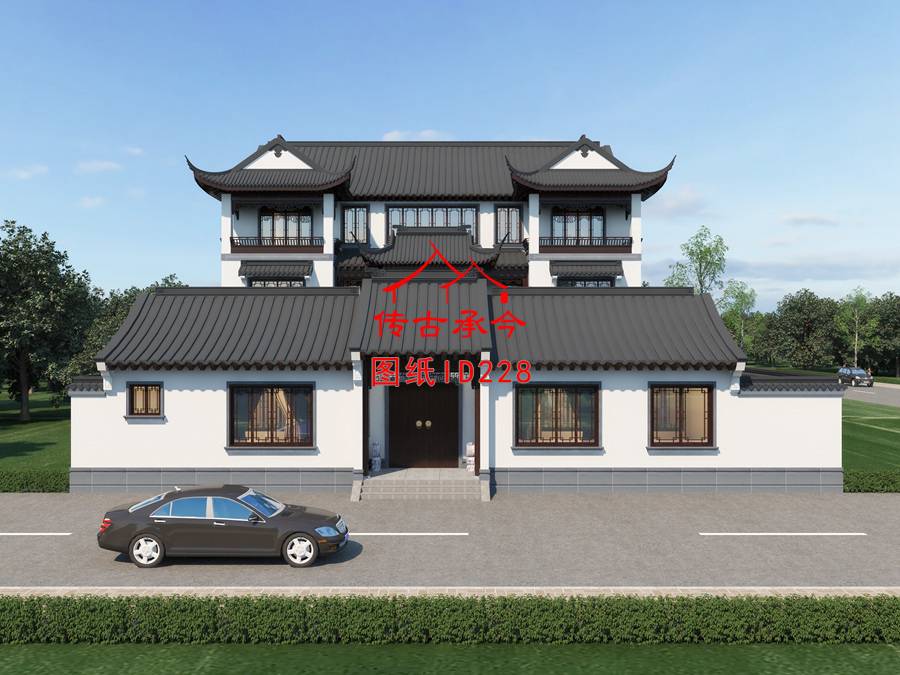 蘇式建筑飛檐翹角大門(mén)正立面圖