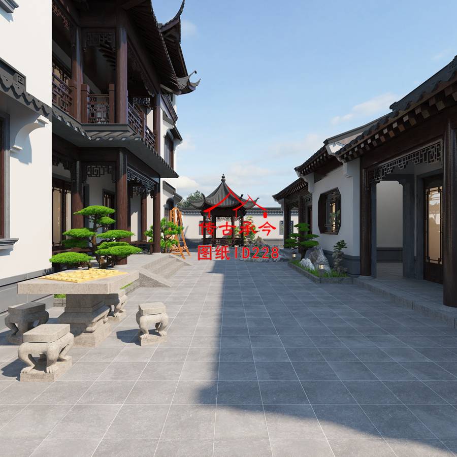 蘇式合院內(nèi)部庭院效果圖