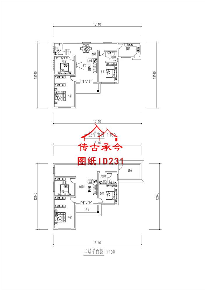 二層小戶型仿古建筑平面圖