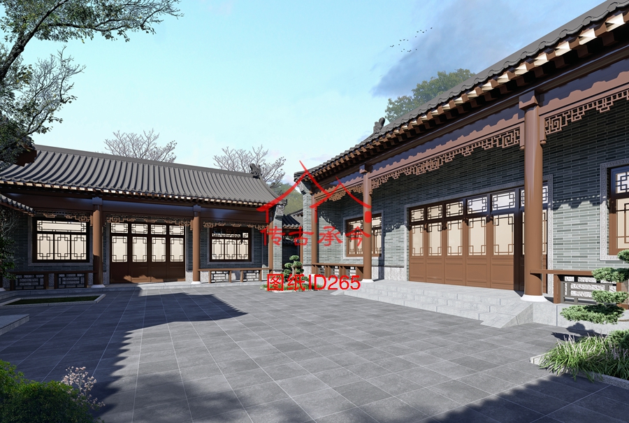 青磚四合院院內(nèi)景觀布置效果圖