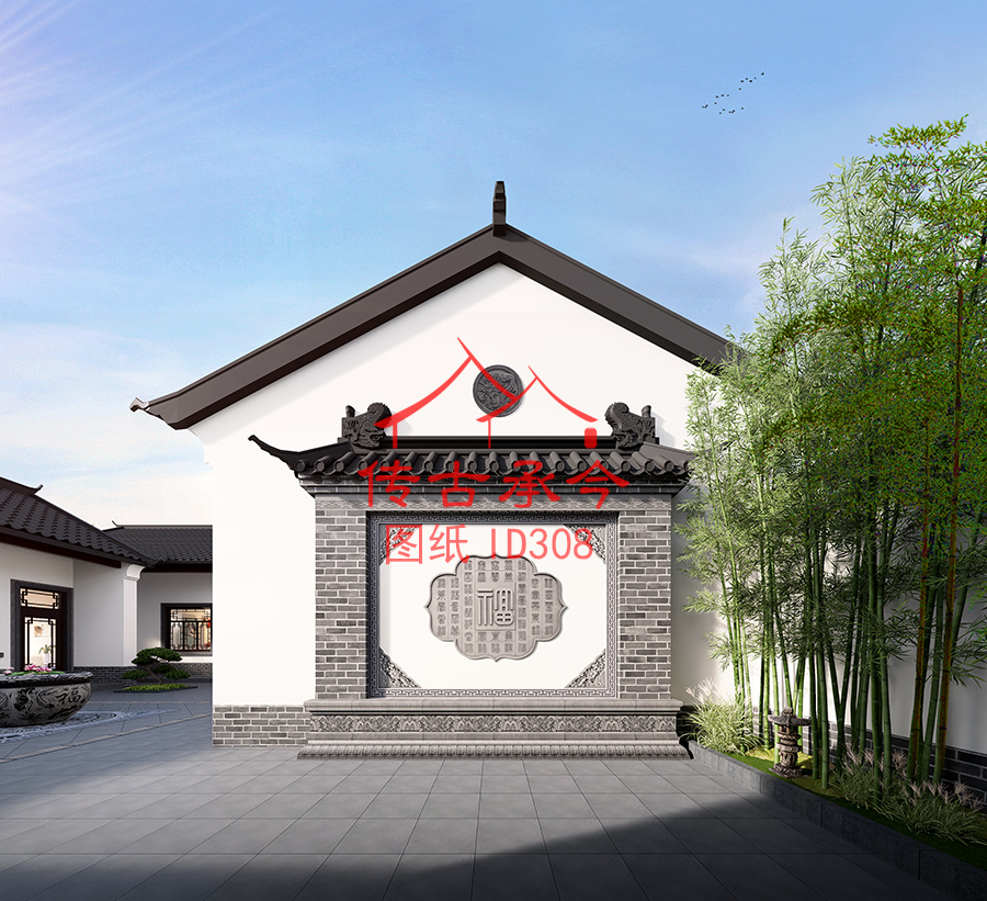 農(nóng)莊合院座山影壁墻效果圖
