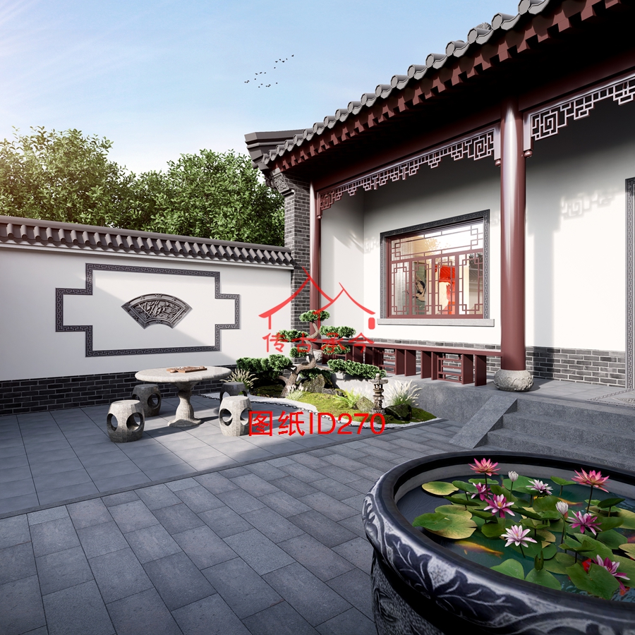 院內(nèi)景觀磚雕門海石桌效果圖