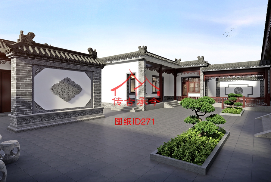 中式小四合院庭院設(shè)計效果圖