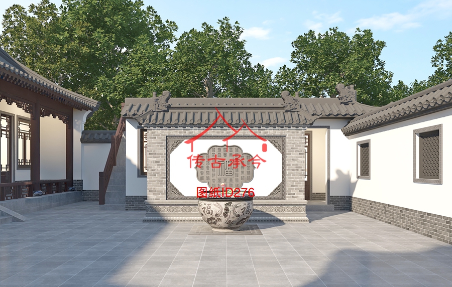 中式小四合院設(shè)計(jì)影壁效果圖
