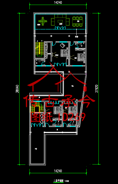 不規(guī)則戶型二層二進(jìn)仿古建筑平面圖二