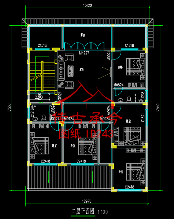 二層帶露臺五室平面圖