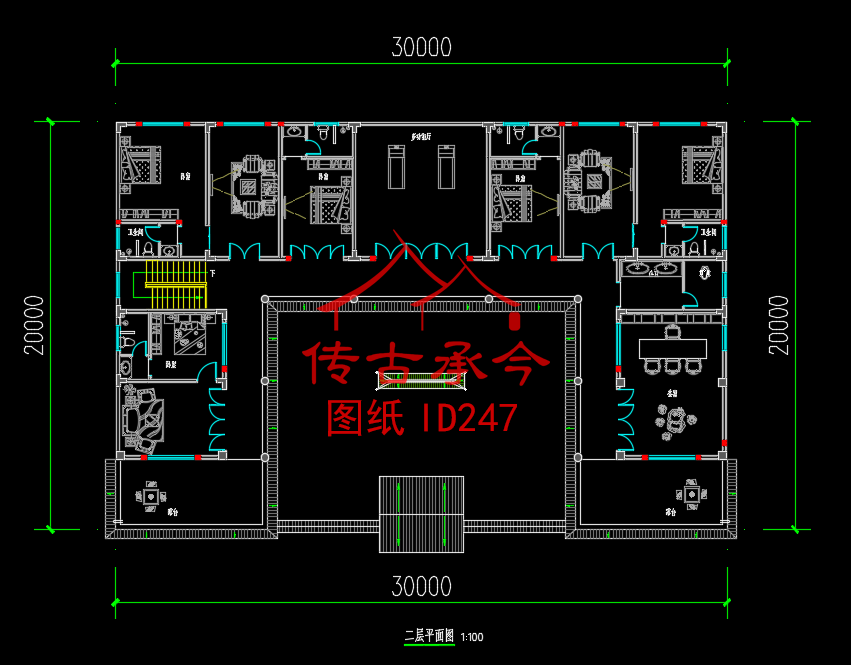 二層多臥室?guī)杜_圍合三合院平面圖