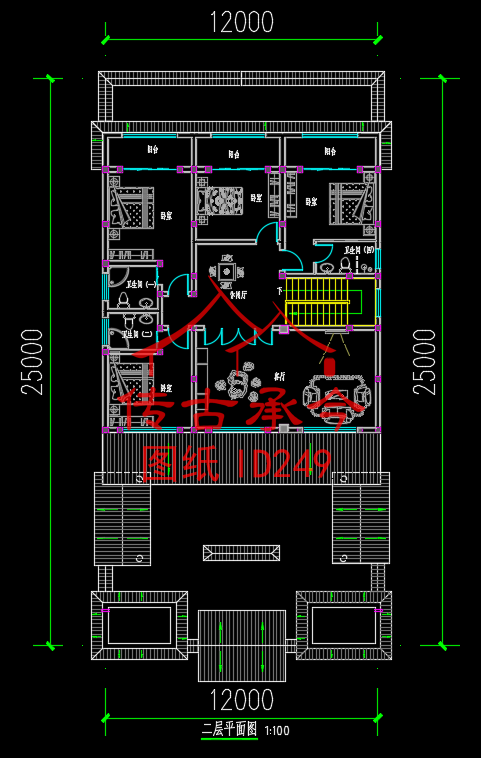 二層雙面布房帶陽(yáng)臺(tái)四合院平面圖
