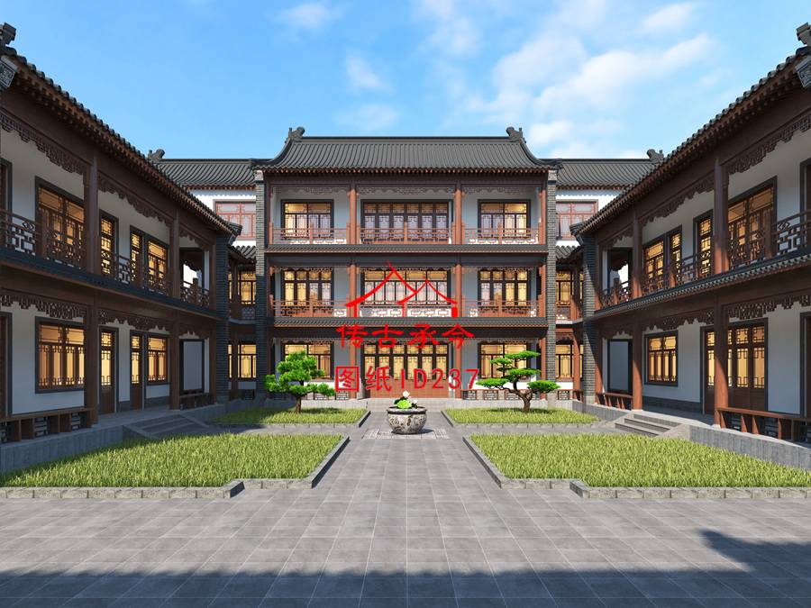 三層四合院院內(nèi)布置效果圖