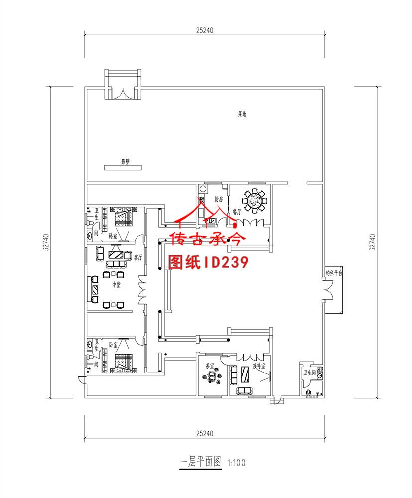 獨立大門帶前院三合院布置平面圖