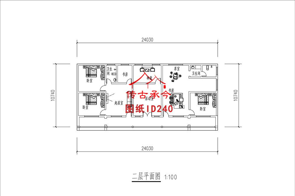 二層合院主房五開間平面圖